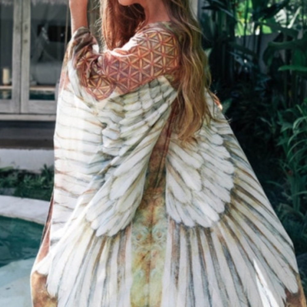 Bohemian Feather Wings Geo Print Kimono Beach Cover up - Picture 11 of 13